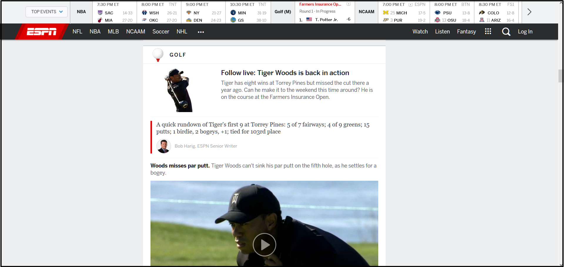 Screenshot of ESPN.com navigation bar.